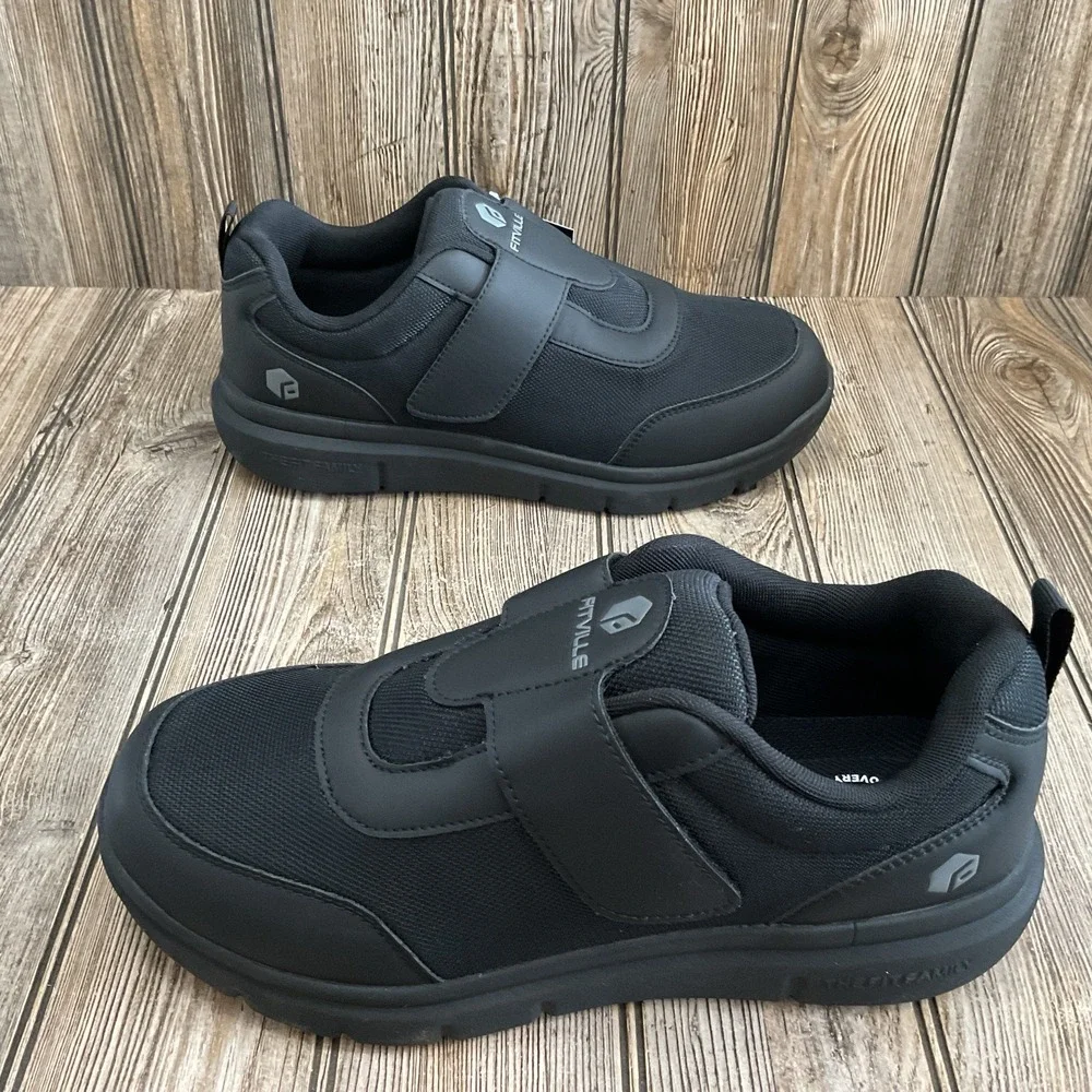 Fitville Marca Men's Size 12 2E Diabetic Shoes Black Comfort Hook Loop Closure